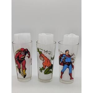 Pepsi Collector Series Flash 1971 Superman 1975 Aquaman 1978 Glass Cup Vintage